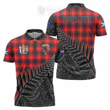 Tartan Vibes Clothing Abernethy Crest Tartan Zipper Polo Shirt with New Zealand Silver Fern Half Style
