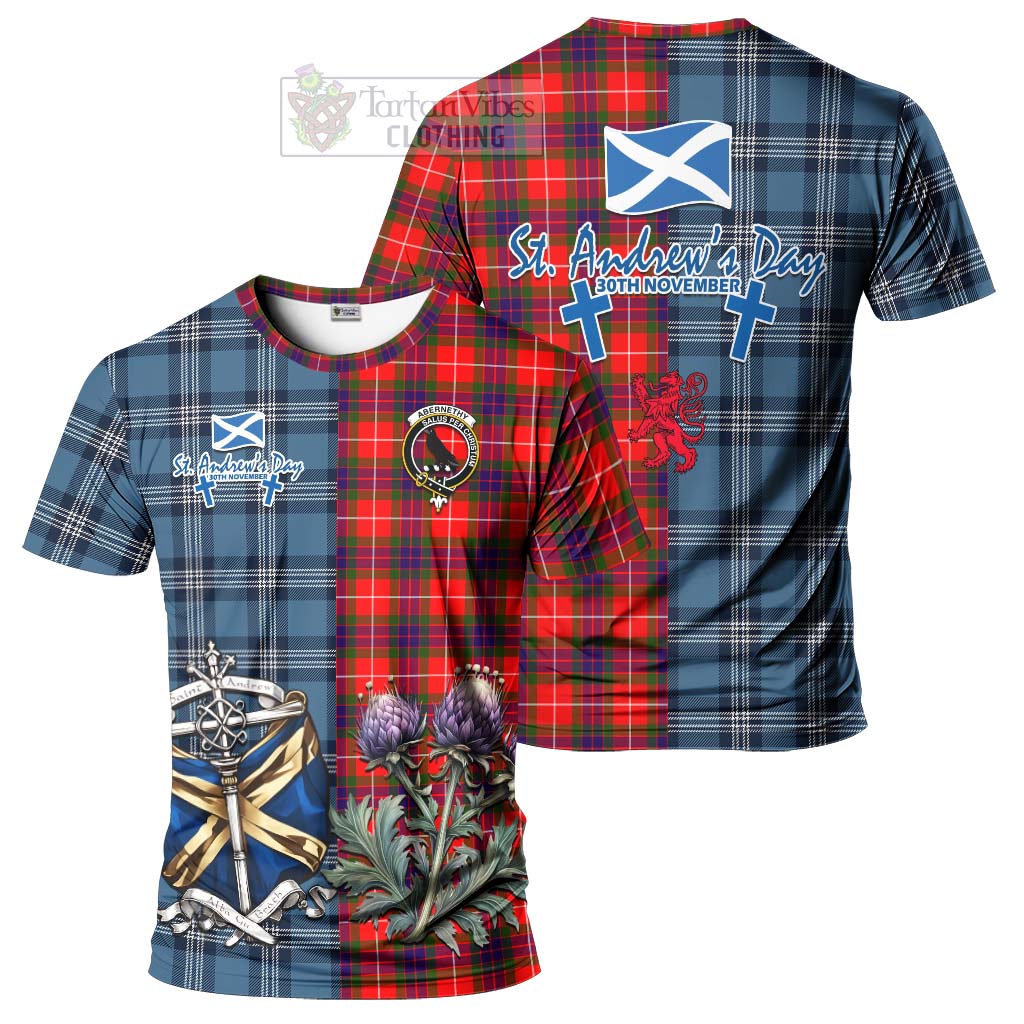 Abernethy Tartan T-Shirt Happy St. Andrew's Day Half Tartan Style Kid's Shirt - Tartan Vibes Clothing