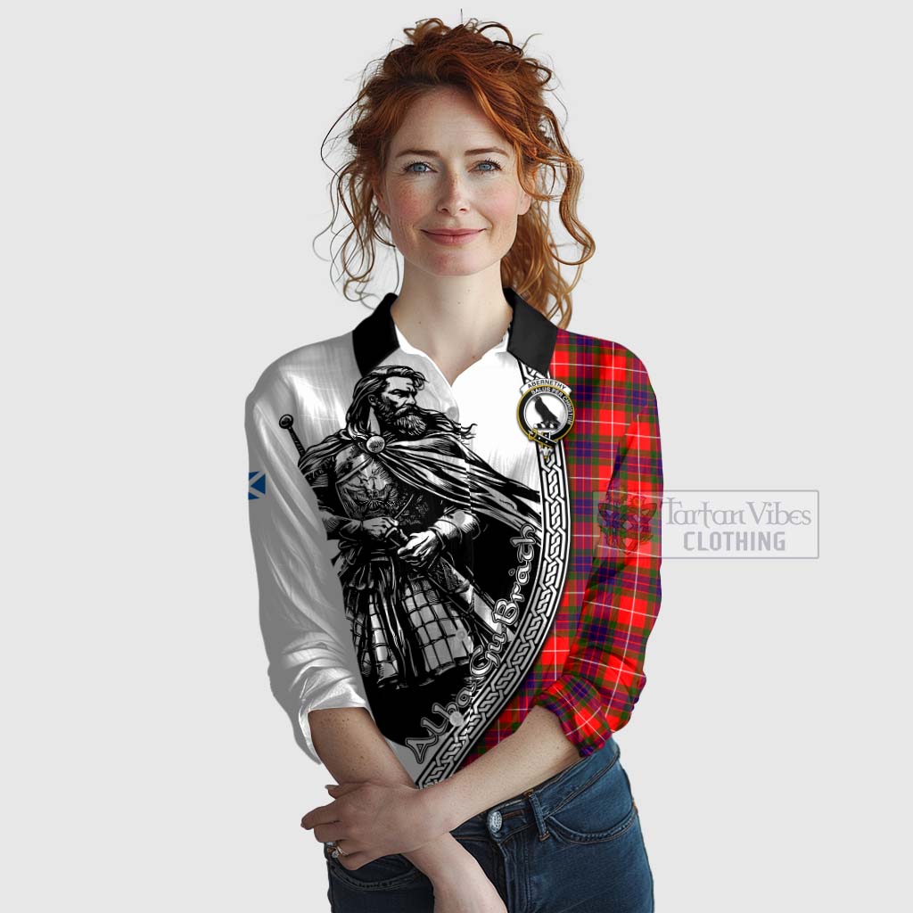 Abernethy Tartan Clan Crest Women's Casual Shirt with Highlander Warrior Celtic Style Female - Tartan Vibes Clothing