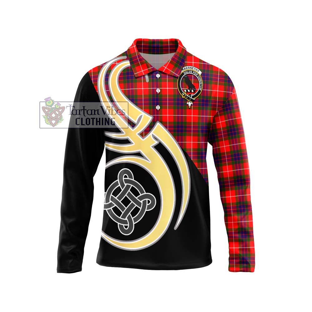 Abernethy Tartan Long Sleeve Polo Shirt with Family Crest and Celtic Symbol Style Unisex - Tartan Vibes Clothing