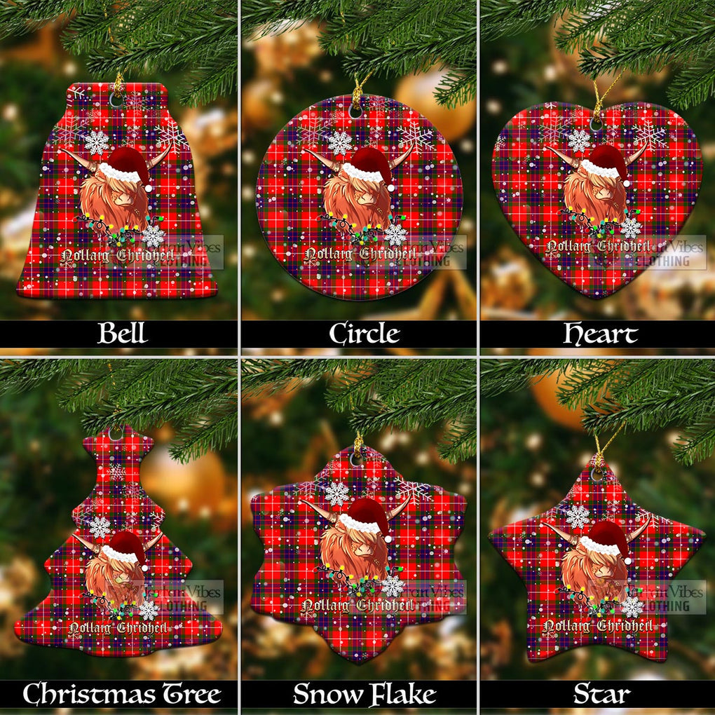 Abernethy Tartan Christmas Ceramic Ornaments with Twinkle Highland Cattle Ceramic - Tartan Vibes Clothing