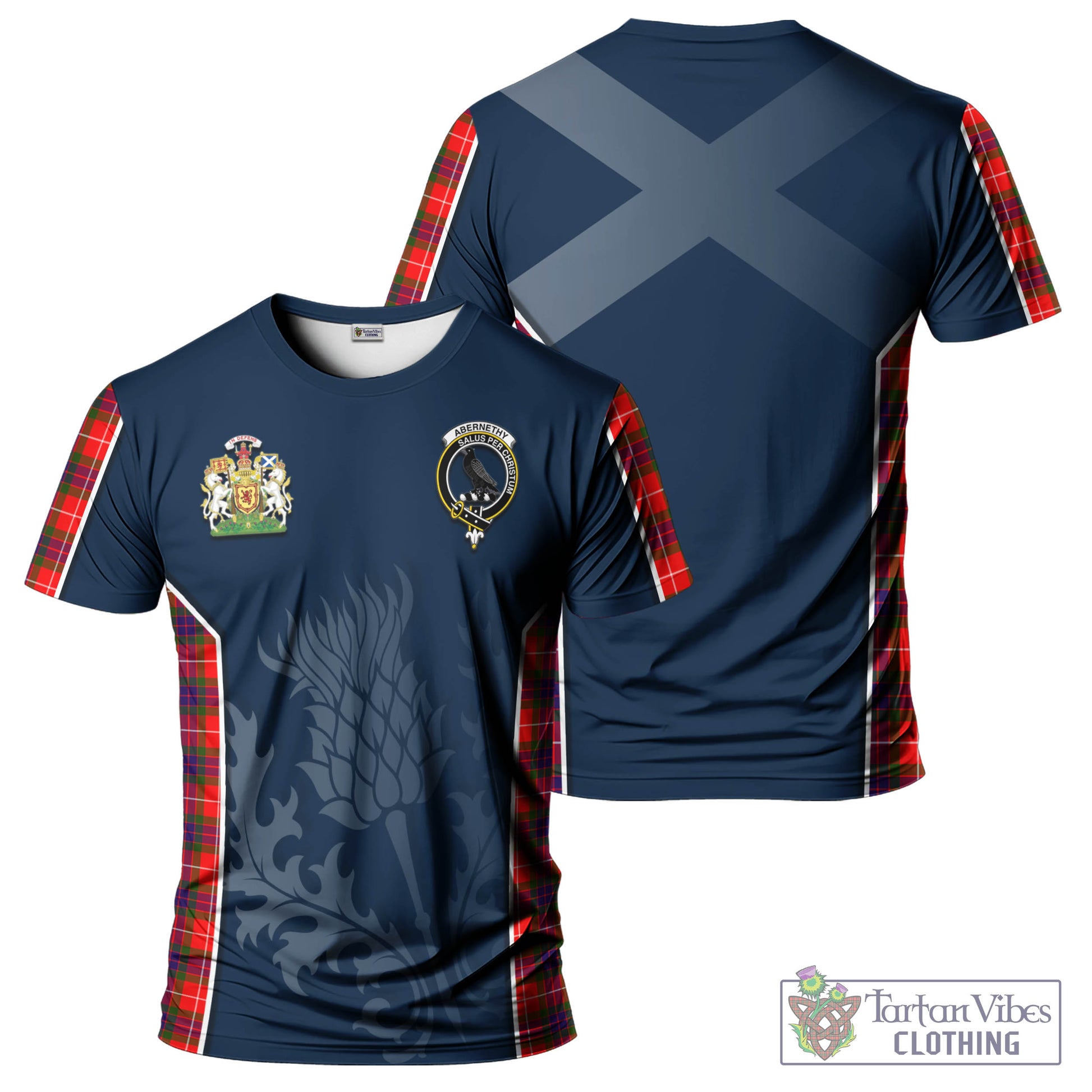 Tartan Vibes Clothing Abernethy Tartan T-Shirt with Family Crest and Scottish Thistle Vibes Sport Style