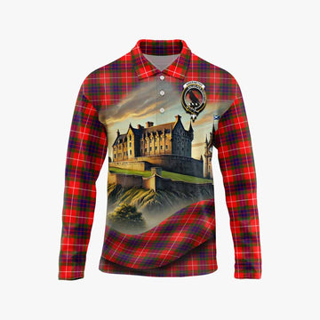 Abernethy Tartan Family Crest Long Sleeve Polo Shirt with Scottish Ancient Castle Style Unisex - Tartan Vibes Clothing