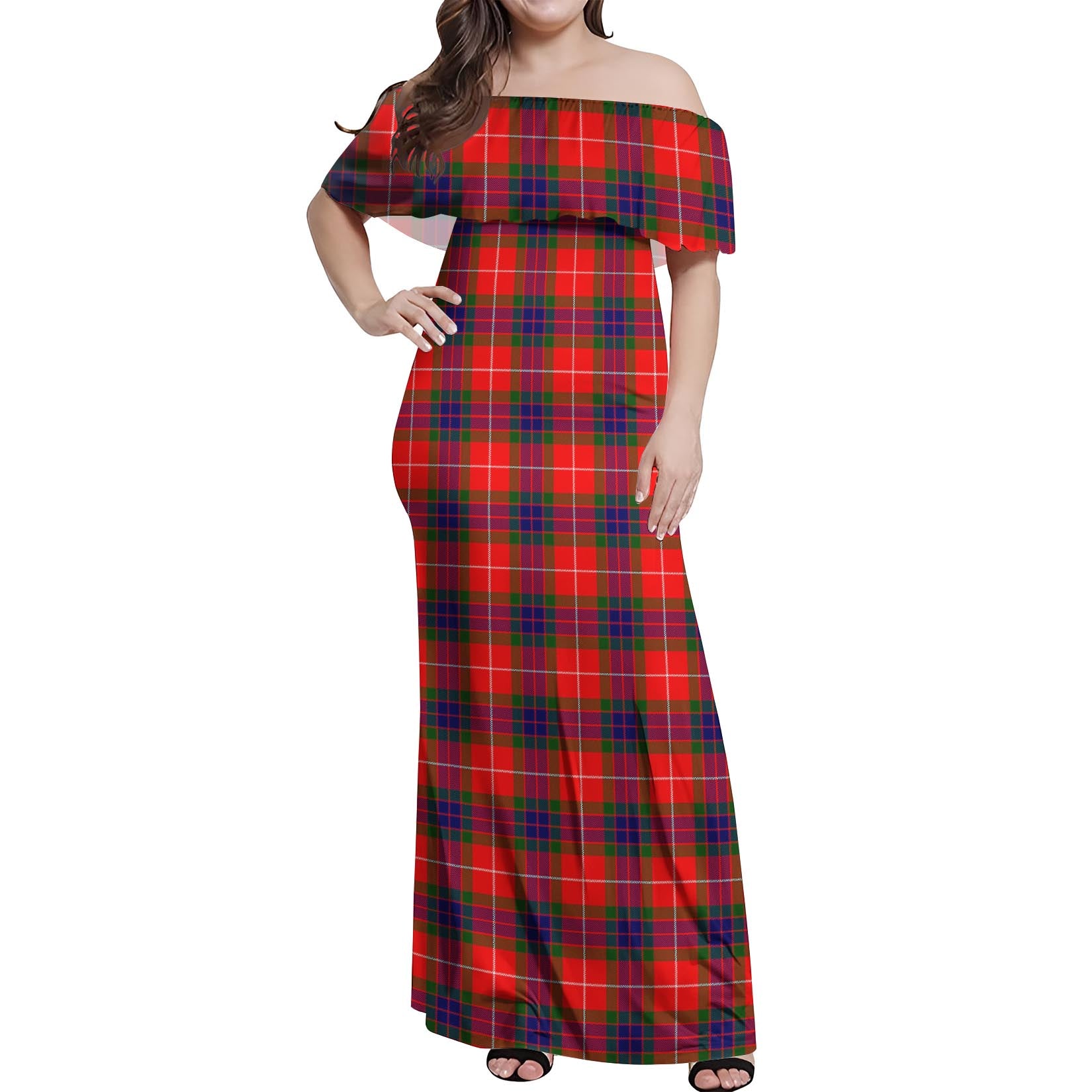 Abernethy Tartan Off Shoulder Long Dress Women's Dress - Tartanvibesclothing
