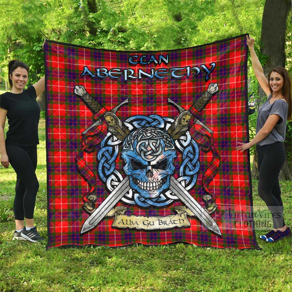 Abernethy Tartan Quilt with Celtic Skull Alba Gu Brath Style Super King Quilt 91" x 110" - Tartan Vibes Clothing