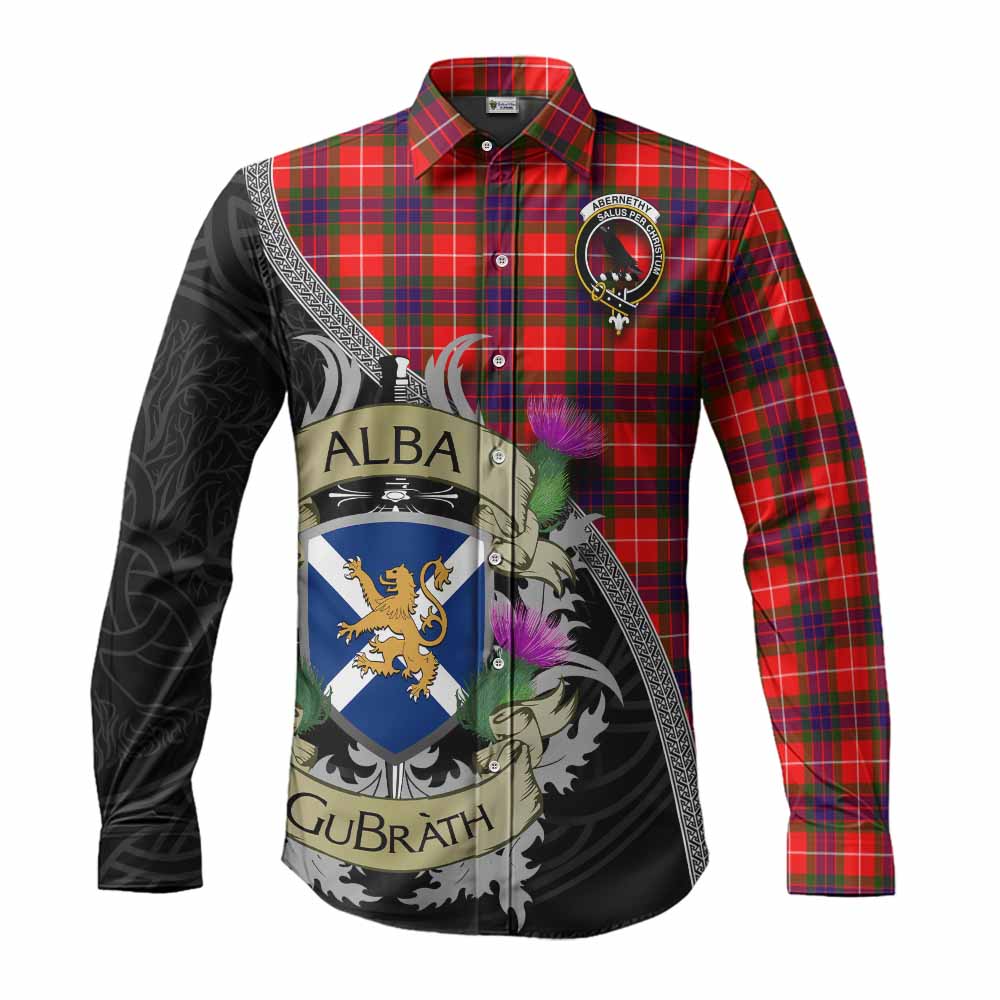 Abernethy Tartan Family Crest Long Sleeve Button Shirt Lion Rampant Royal Thistle Shield Celtic Inspired Men's Shirt S - Tartan Vibes Clothing