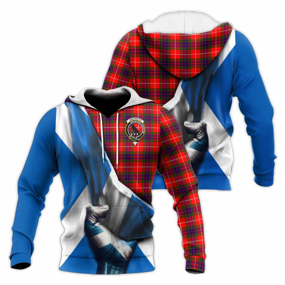 Tartan Vibes Clothing Abernethy Tartan Knitted Hoodie with Family Crest Scotland Patriotic Style