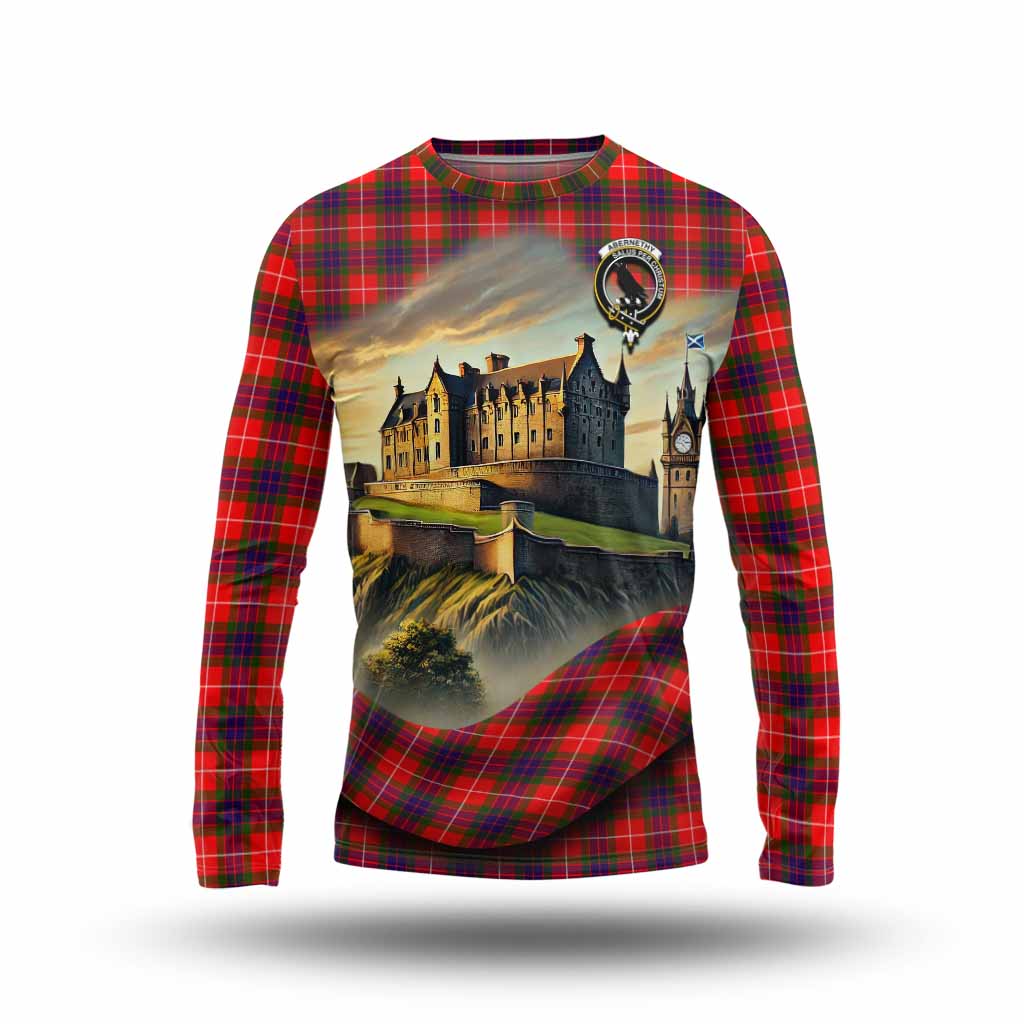 Abernethy Tartan Family Crest Long Sleeve T-Shirt with Scottish Ancient Castle Style Unisex - Tartan Vibes Clothing