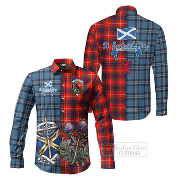 Abernethy Tartan Long Sleeve Button Shirt Happy St. Andrew's Day Half Tartan Style Men's Shirt S - Tartan Vibes Clothing