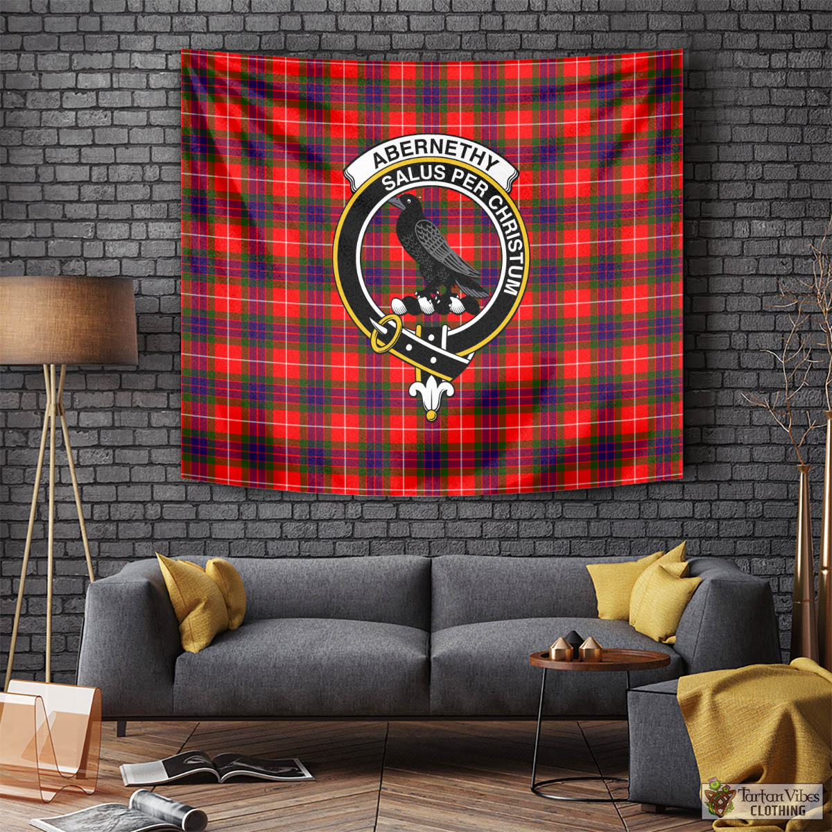 Tartan Vibes Clothing Abernethy Tartan Tapestry Wall Hanging and Home Decor for Room with Family Crest