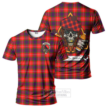 Abernethy Tartan T-Shirt with Family Crest and Bearded Skull Holding Bottles of Whiskey Kid's Shirt - Tartan Vibes Clothing