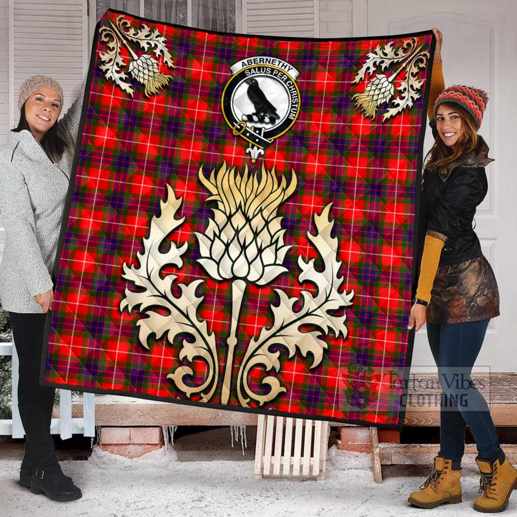 Abernethy Tartan Quilt with Family Crest and Golden Thistle Style Super King Quilt 91" x 110" - Tartan Vibes Clothing