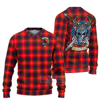 Tartan Vibes Clothing Abernethy Tartan Knitted Sweater with Family Crest Celtic Skull Style