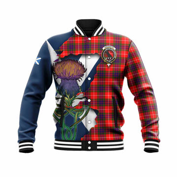 Tartan Vibes Clothing Abernethy Tartan Family Crest Baseball Jacket Scottish Thistle Celtic Inspired