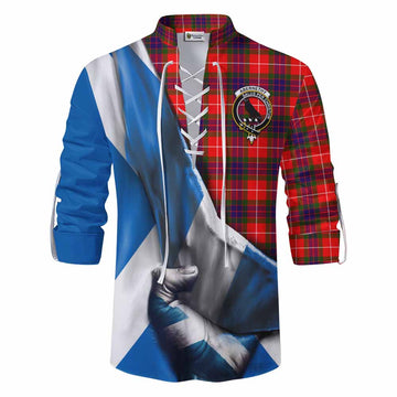 Abernethy Tartan Ghillie Kilt Shirt with Family Crest Scotland Patriotic Style Men - Tartan Vibes Clothing