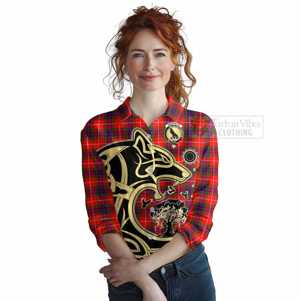 Abernethy Tartan Women's Casual Shirt with Family Crest Celtic Wolf Style Female - Tartan Vibes Clothing