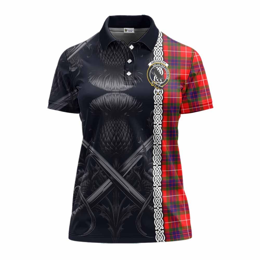 Abernethy Tartan Women's Polo Shirt with Family Crest Cross Sword Thistle Celtic Vibes Women - Tartan Vibes Clothing