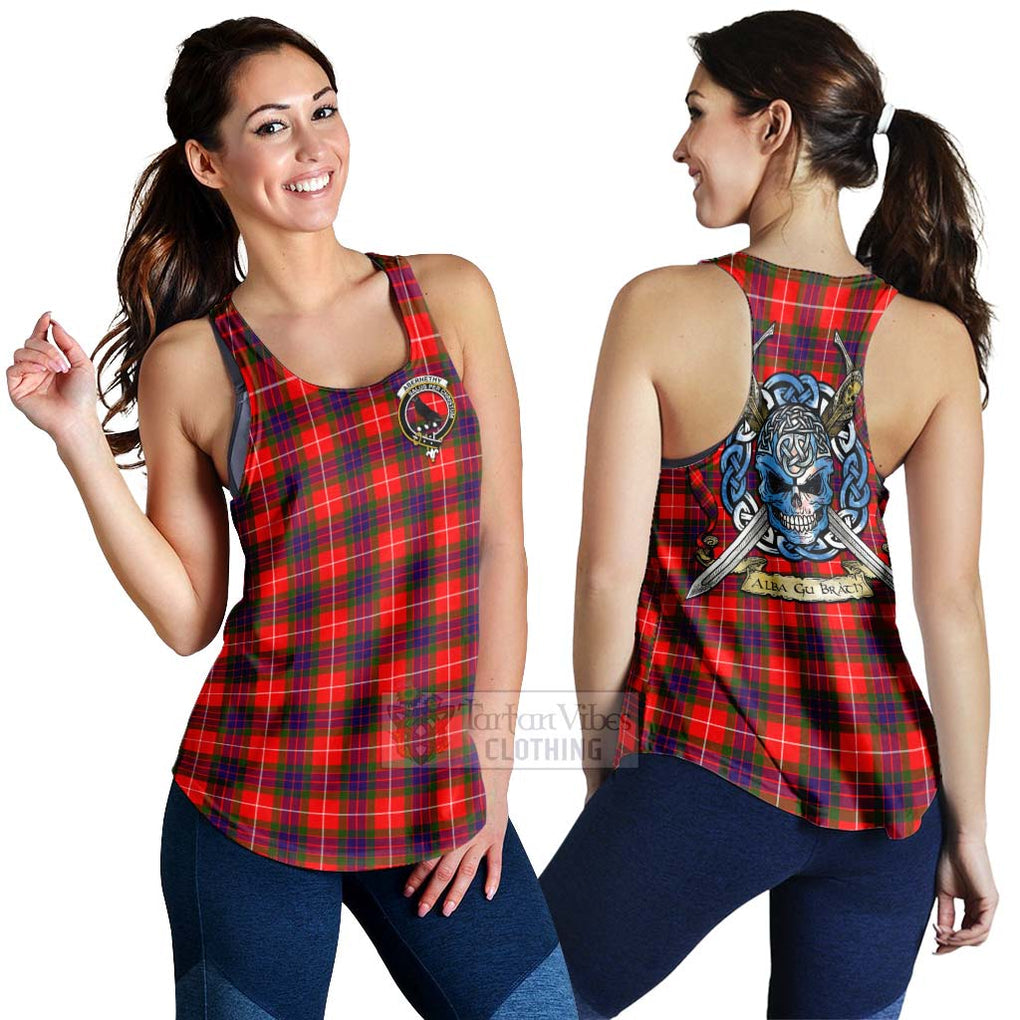 Abernethy Tartan Women's Racerback Tanks with Family Crest Celtic Skull Style 4XL - Tartan Vibes Clothing
