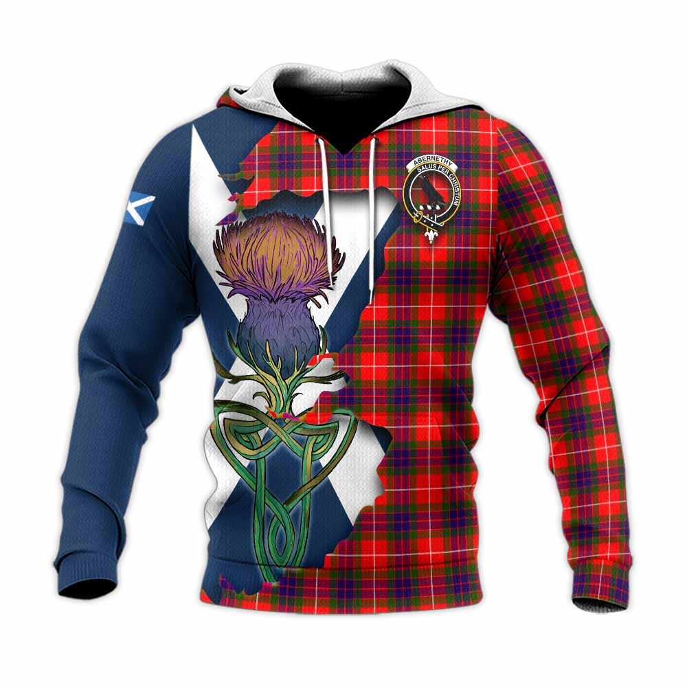 Tartan Vibes Clothing Abernethy Tartan Family Crest Knitted Hoodie Scottish Thistle Celtic Inspired