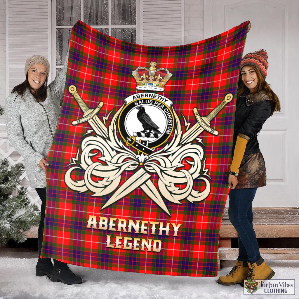 Tartan Vibes Clothing Abernethy Tartan Blanket with Clan Crest and the Golden Sword of Courageous Legacy