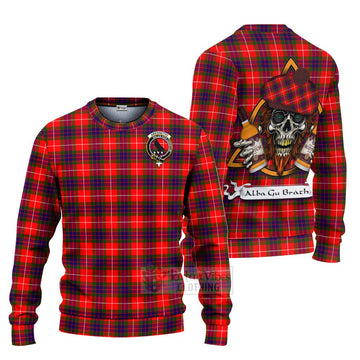 Abernethy Tartan Ugly Sweater with Family Crest and Bearded Skull Holding Bottles of Whiskey Unisex - Tartan Vibes Clothing