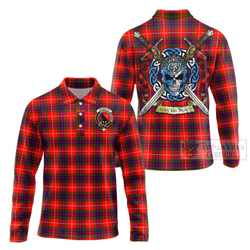Tartan Vibes Clothing Abernethy Tartan Long Sleeve Polo Shirt with Family Crest Celtic Skull Style