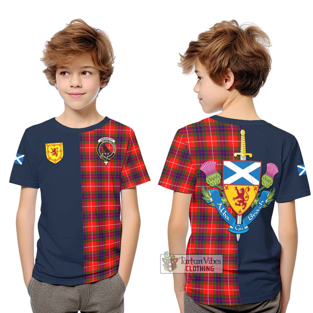 Abernethy Tartan Kid T-Shirt Alba with Scottish Lion Royal Arm Half Style Youth XL Size14 - Tartan Vibes Clothing