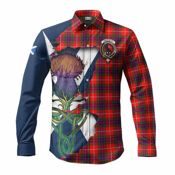Tartan Vibes Clothing Abernethy Tartan Family Crest Long Sleeve Button Shirt Scottish Thistle Celtic Inspired