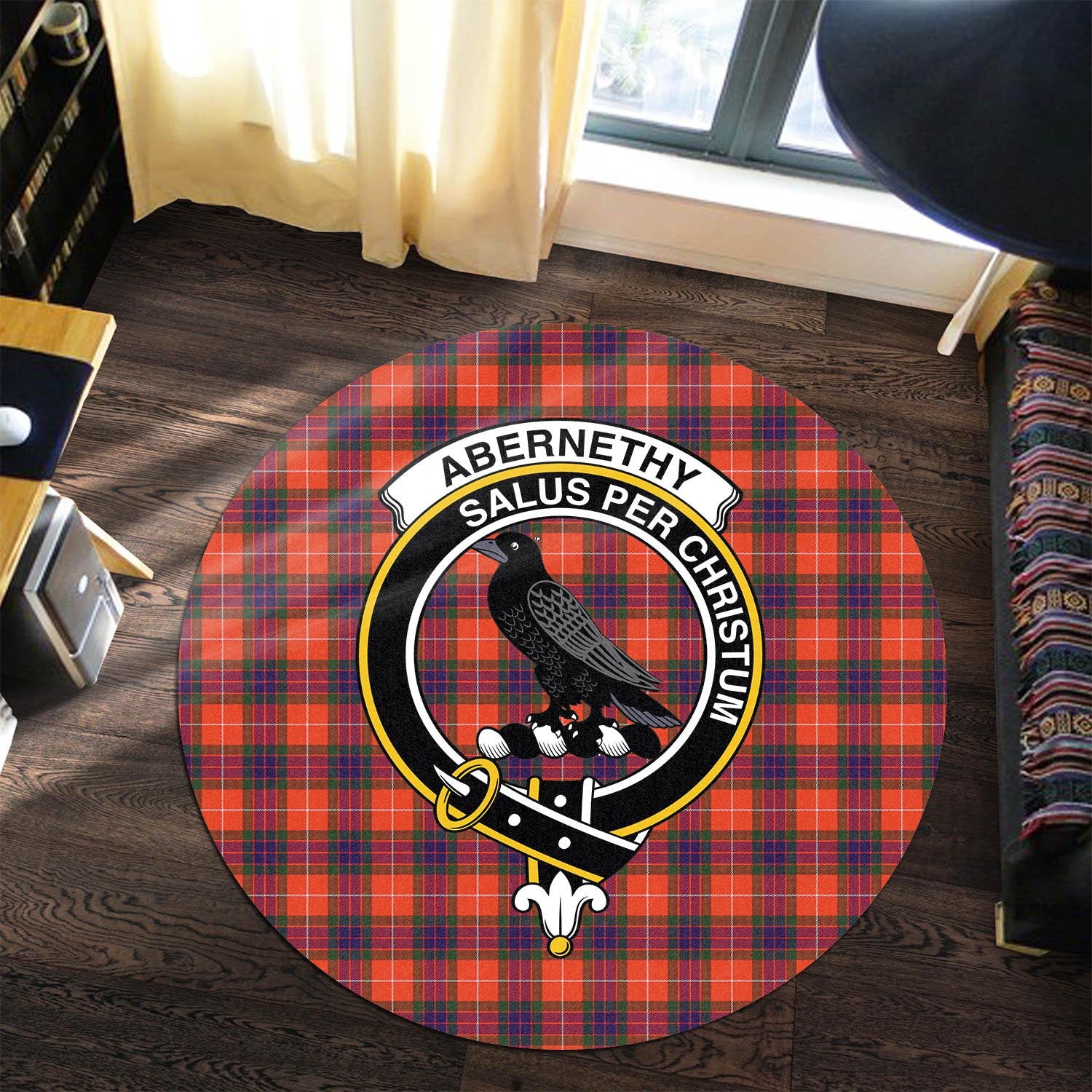 Abernethy Tartan Round Rug with Family Crest - Tartanvibesclothing