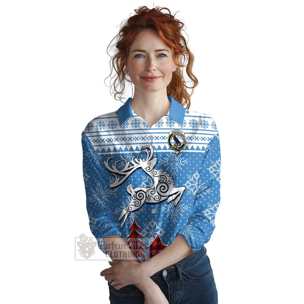 Abernethy Clan Christmas Women's Casual Shirt Celtic Reindeer Style Female - Tartan Vibes Clothing