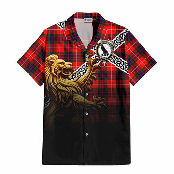 Tartan Vibes Clothing Abernethy Crest Tartan Short Sleeve Button Shirt with Golden Lion Emblem Celtic Style