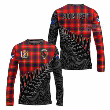 Tartan Vibes Clothing Abernethy Crest Tartan Long Sleeve T-Shirt with New Zealand Silver Fern Half Style