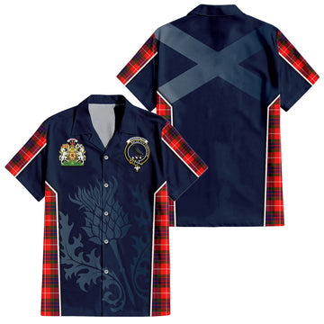 Abernethy Tartan Short Sleeve Button Up Shirt with Family Crest and Scottish Thistle Vibes Sport Style