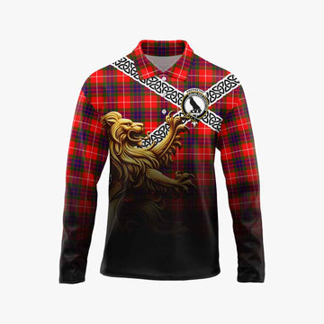 Abernethy Crest Tartan Long Sleeve Polo Shirt with Golden Lion Emblem Celtic Style Unisex - Tartan Vibes Clothing