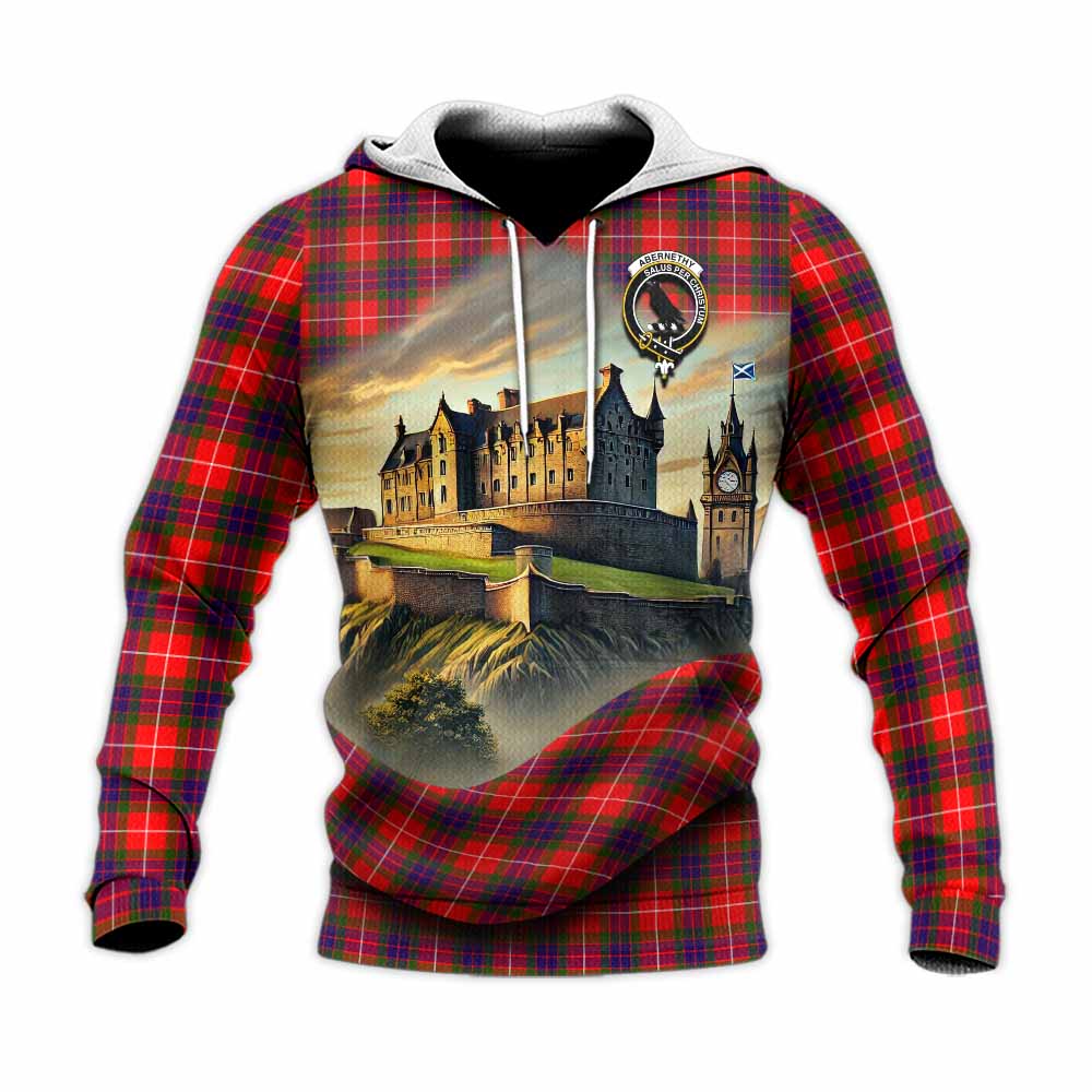 Tartan Vibes Clothing Abernethy Tartan Family Crest Knitted Hoodie with Scottish Ancient Castle Style
