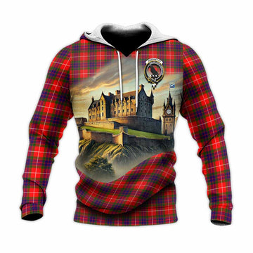 Tartan Vibes Clothing Abernethy Tartan Family Crest Knitted Hoodie with Scottish Ancient Castle Style
