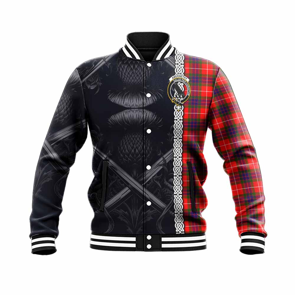Abernethy Tartan Baseball Jacket with Family Crest Cross Sword Thistle Celtic Vibes Unisex - Tartan Vibes Clothing