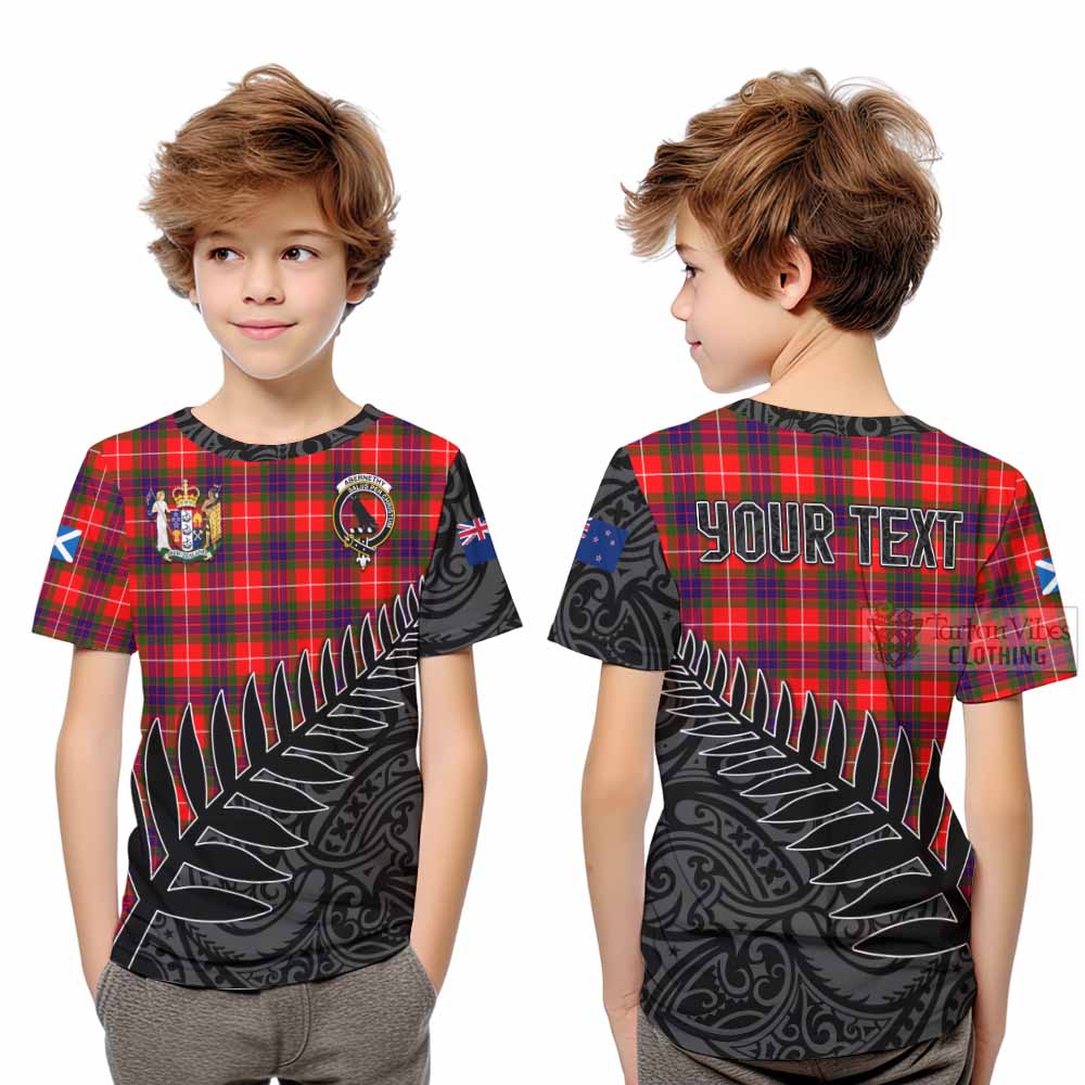 Tartan Vibes Clothing Abernethy Crest Tartan Kid T-Shirt with New Zealand Silver Fern Half Style