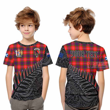 Tartan Vibes Clothing Abernethy Crest Tartan Kid T-Shirt with New Zealand Silver Fern Half Style