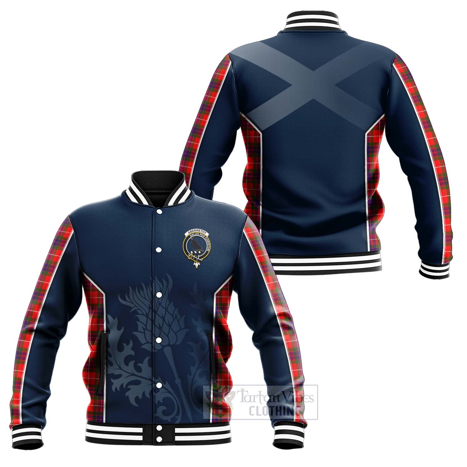 Abernethy Tartan Baseball Jacket with Family Crest and Scottish Thistle Vibes Sport Style Unisex - Tartan Vibes Clothing