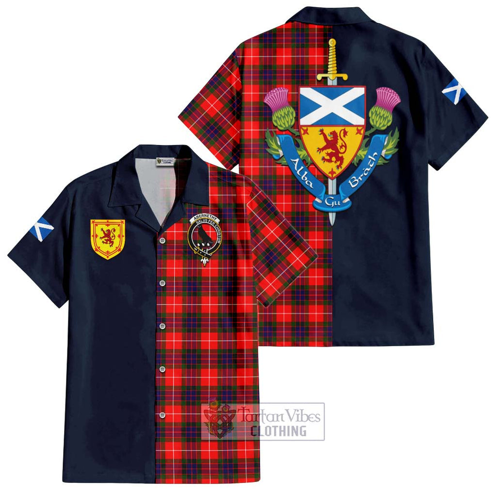 Abernethy Tartan Hawaiian Shirt Alba with Scottish Lion Royal Arm Half Style Kid - Tartan Vibes Clothing