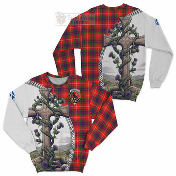 Tartan Vibes Clothing Abernethy Tartan Sweatshirt with Family Crest and St. Andrew's Cross Accented by Thistle Vines