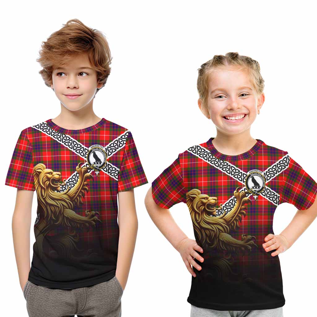 Tartan Vibes Clothing Abernethy Crest Tartan Kid T-Shirt with Golden Lion Emblem Celtic Style
