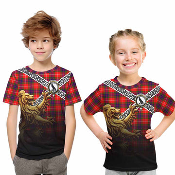 Tartan Vibes Clothing Abernethy Crest Tartan Kid T-Shirt with Golden Lion Emblem Celtic Style