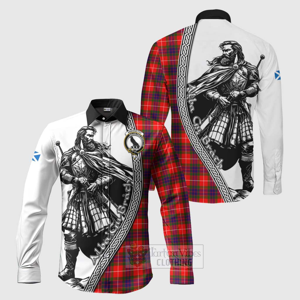 Abernethy Tartan Clan Crest Long Sleeve Button Shirt with Highlander Warrior Celtic Style Men's Shirt S - Tartan Vibes Clothing
