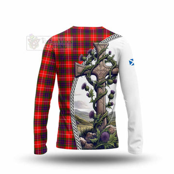 Tartan Vibes Clothing Abernethy Tartan Long Sleeve T-Shirt with Family Crest and St. Andrew's Cross Accented by Thistle Vines