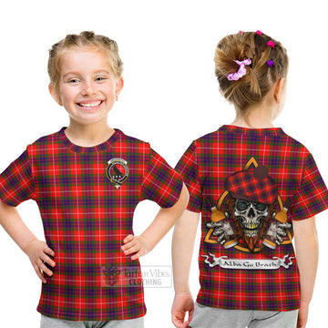 Abernethy Tartan Kid T-Shirt with Family Crest and Bearded Skull Holding Bottles of Whiskey - Tartan Vibes Clothing