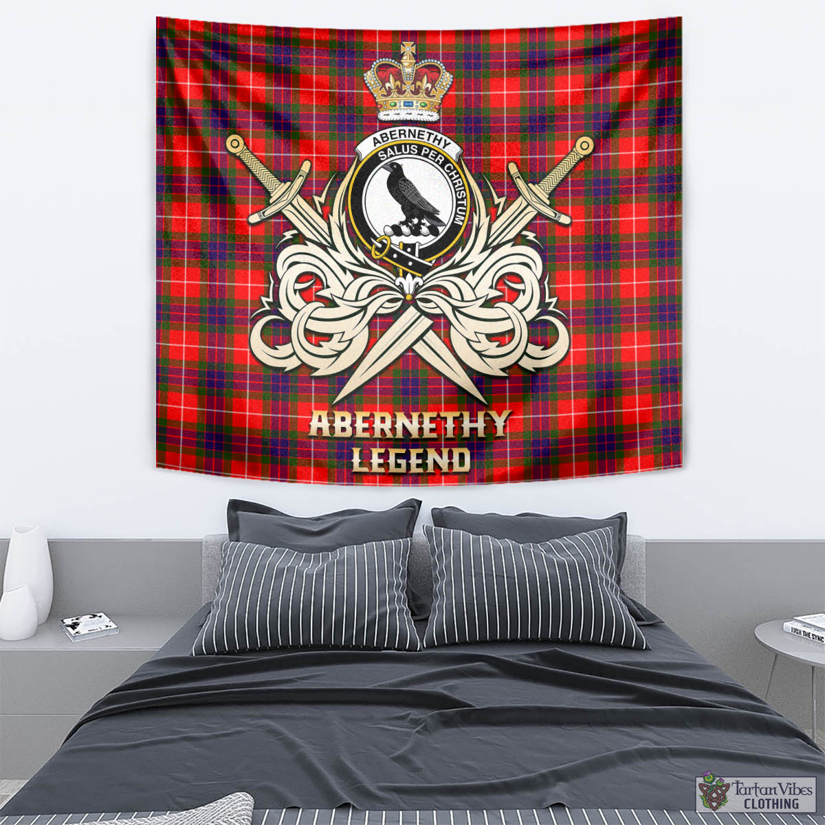 Tartan Vibes Clothing Abernethy Tartan Tapestry with Clan Crest and the Golden Sword of Courageous Legacy