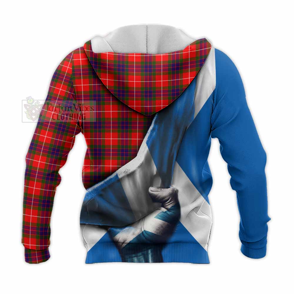 Tartan Vibes Clothing Abernethy Tartan Knitted Hoodie with Family Crest Scotland Patriotic Style