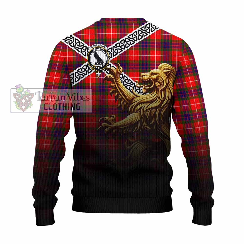 Tartan Vibes Clothing Abernethy Crest Tartan Knitted Sweater with Golden Lion Emblem Celtic Style